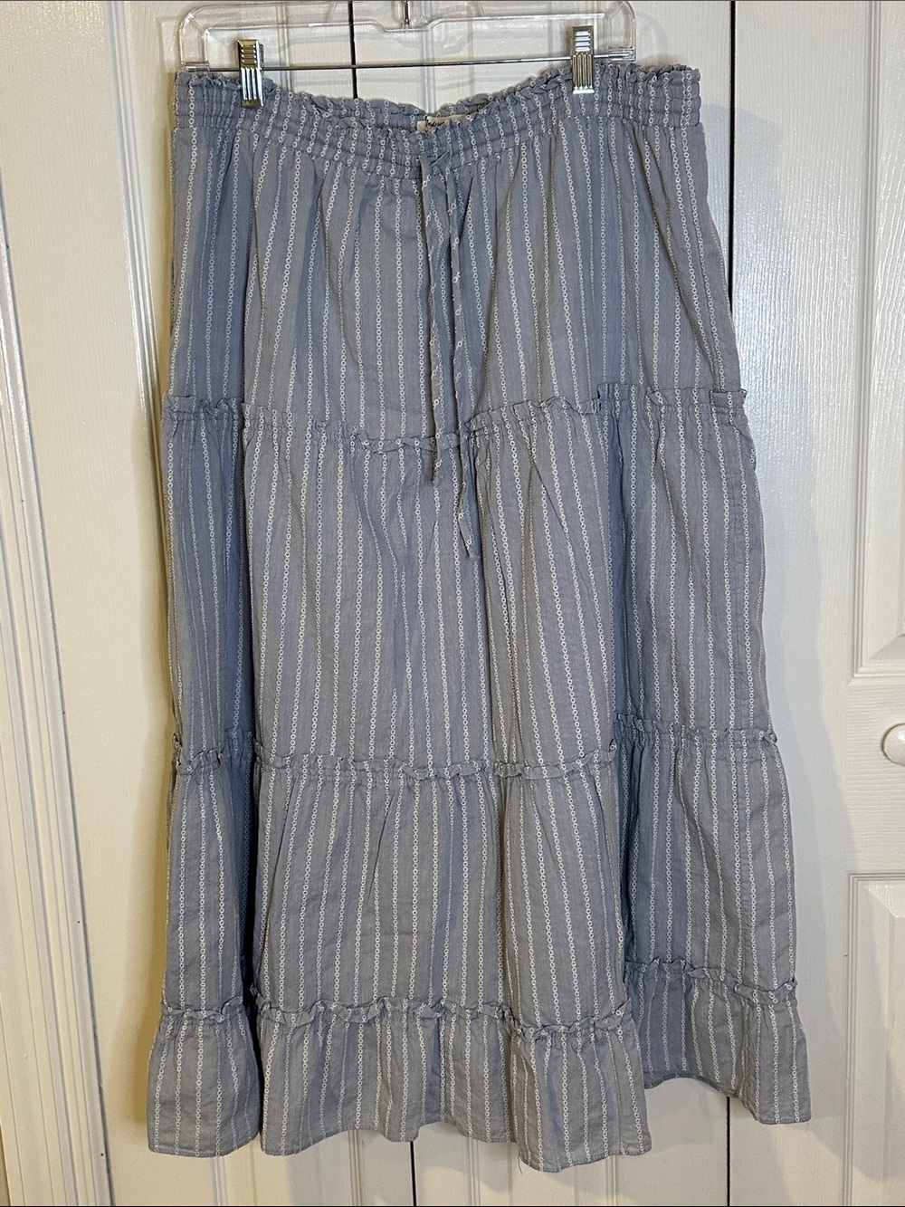 Madewell Light Blue Striped Tiered Maxi Skirt | XL